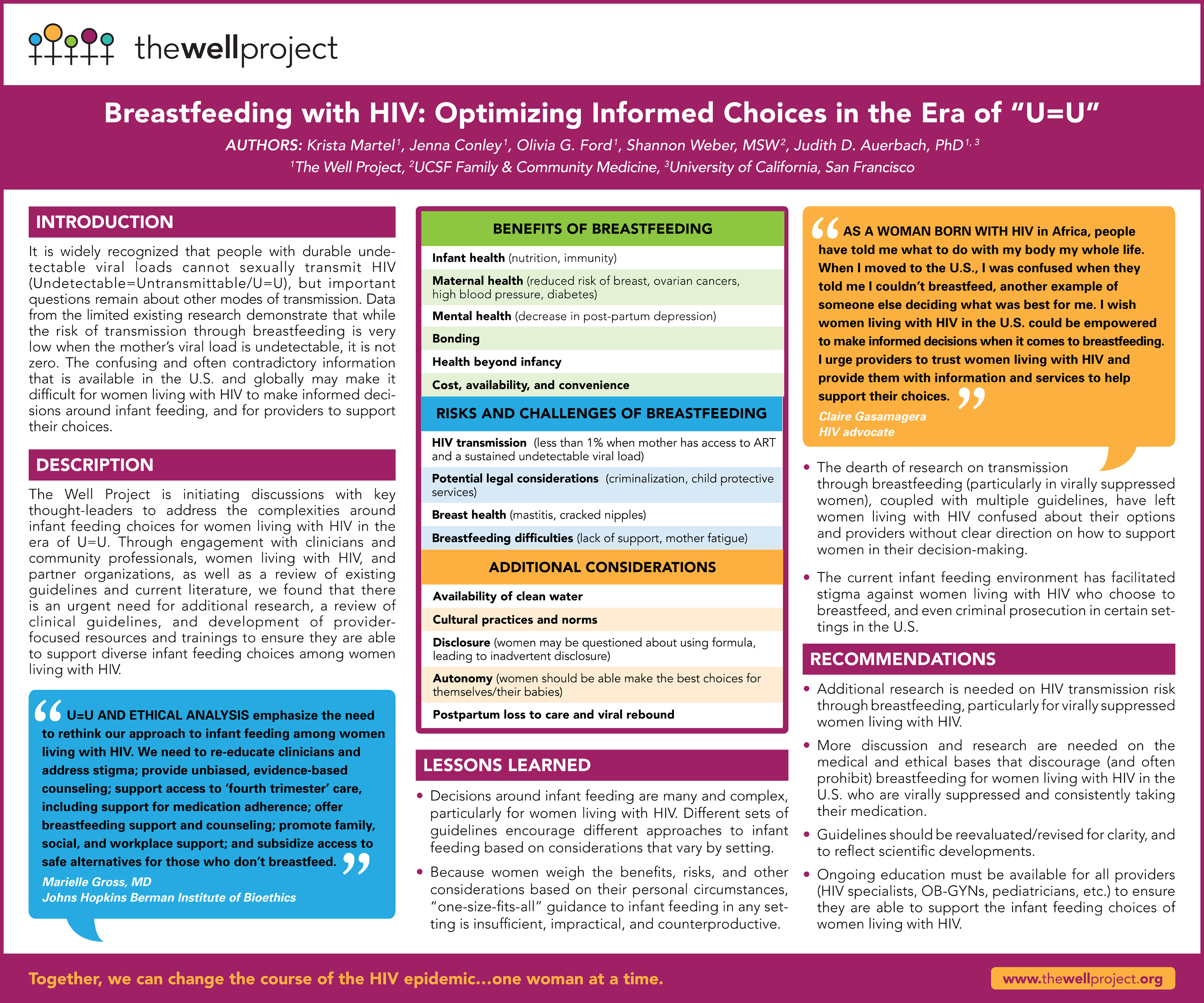 Poster: Breastfeeding with HIV: Optimizing Informed Choices in the Era of "U=U" at Adherence 2019.