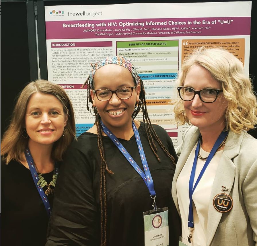 Shannon Weber, MSW; Olivia Ford; and Krista Martel stand in front of poster at conference.