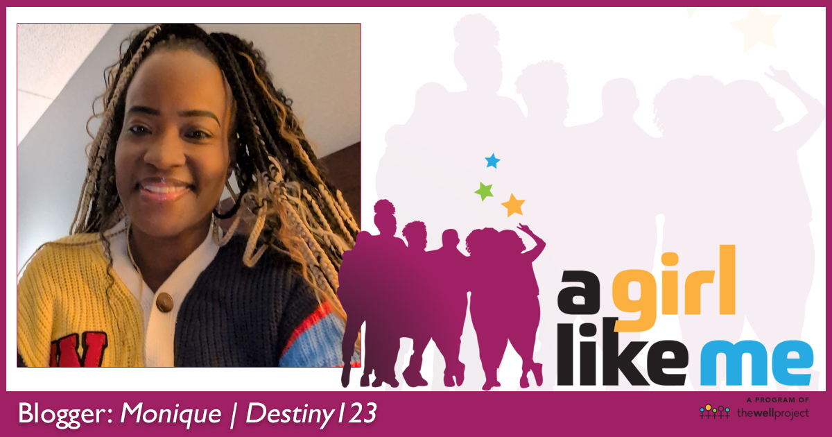 Blogger Monique ("Destiny123") and logo for A Girl LIke Me.