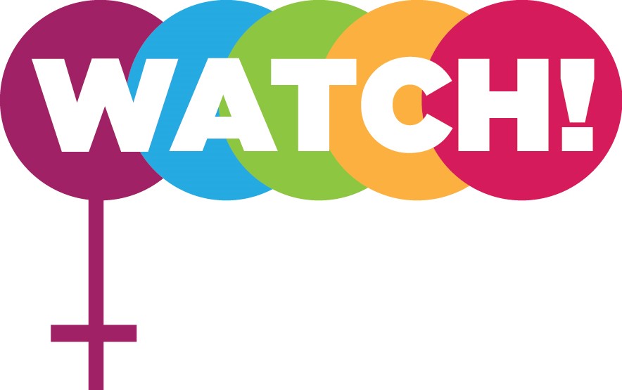 Logo for WATCH (Women's Advocacy & Treatment Coalition on HIV) with woman symbol & colorful circles.