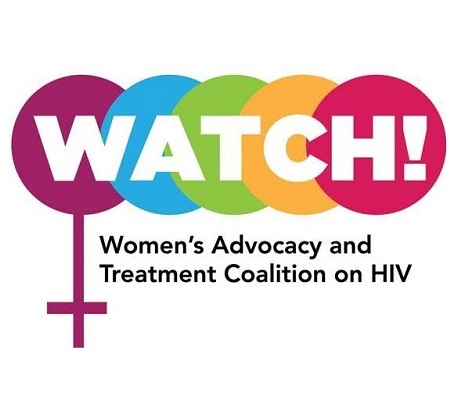 Logo for WATCH (Women's Advocacy & Treatment Coalition on HIV) with woman symbol & colorful circles.