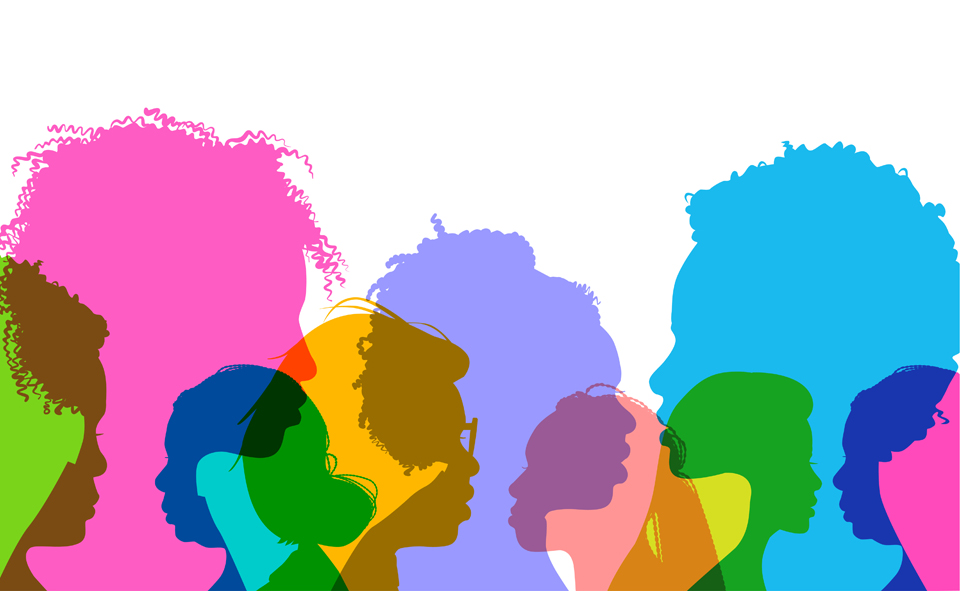 Colorful illustration of profiles of Black women's faces.