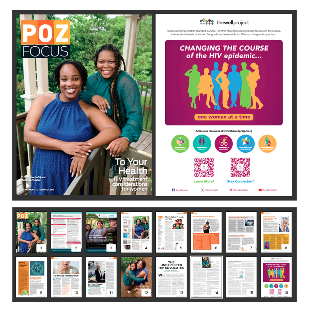 Pages of POZ Focus magazine.