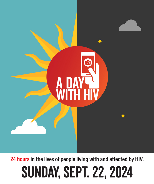 Positively Aware and A Day with HIV logos with a sun and moon graphic.