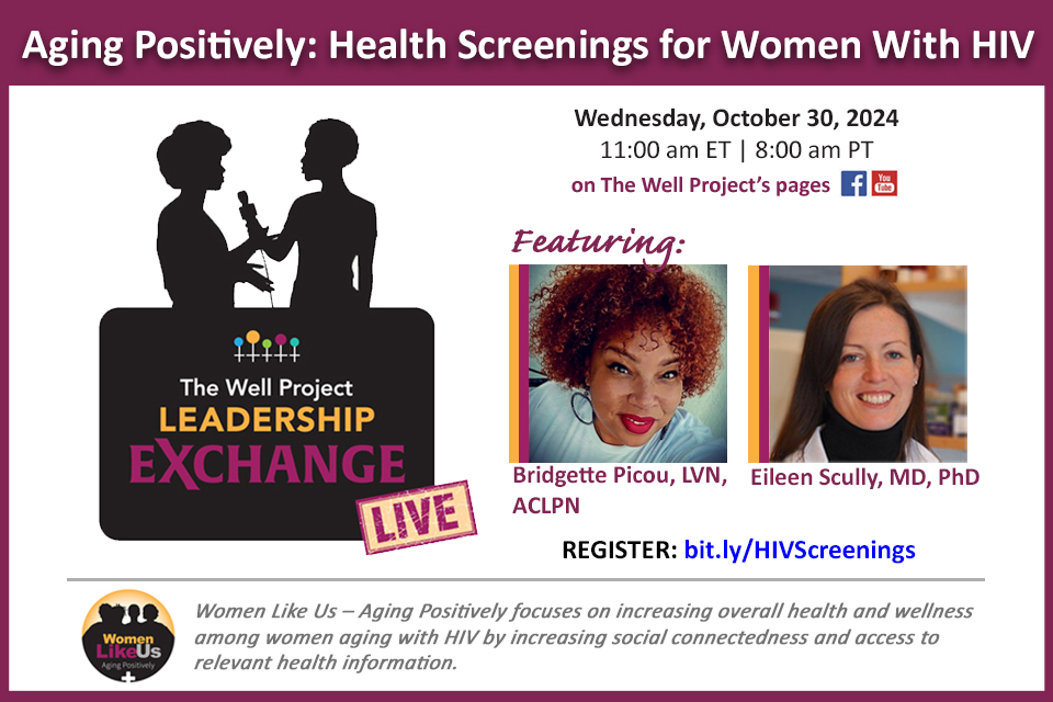 Flyer for Aging Positively: Health Screenings for Women With HIV event.