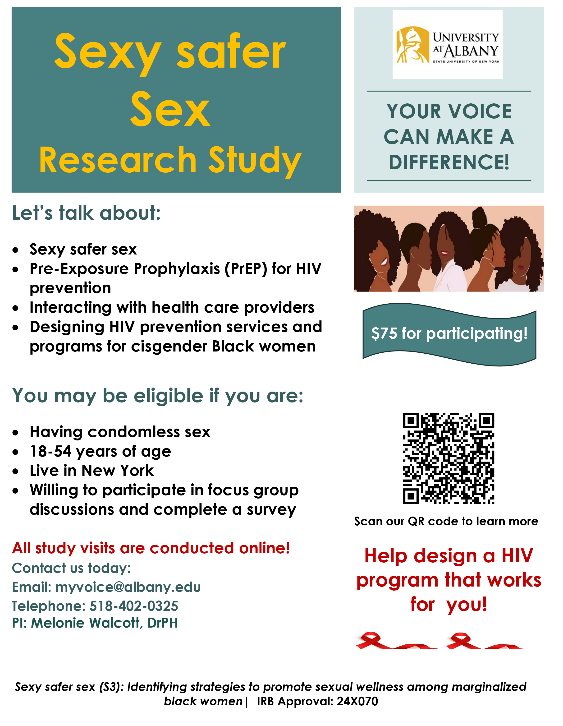 Flyer for Sexy Safer Sex Research Study.