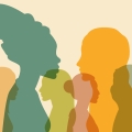 Colorful illustration of women's profiles.
