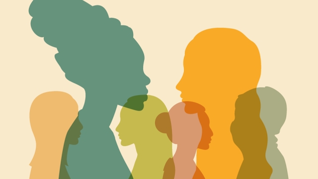 Colorful illustration of women's profiles.