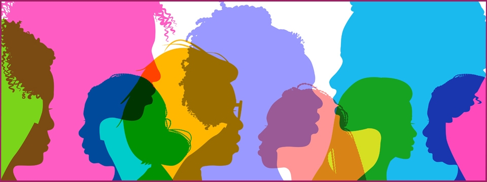 Colorful illustration of profiles of Black women's faces.