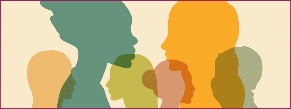 Colorful illustration of women's profiles.